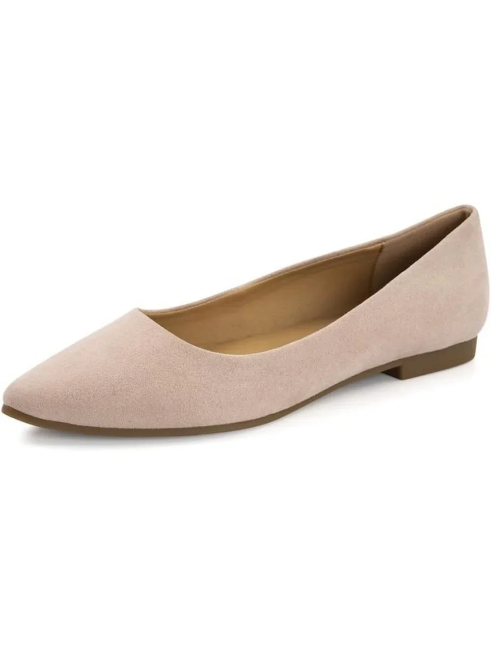 FUNKYMONKEY Women's Nude Faux Leather Pointed Toe Slip On Ballet Low Heel Flats
